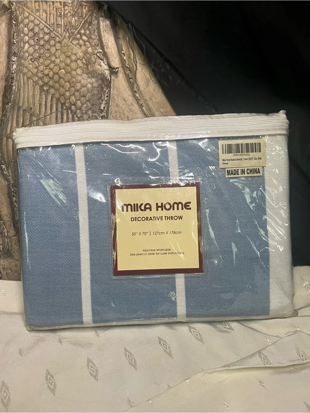 Mika Home Nautical Reversible Blue Bamboo Fiber Oversized Throw Blanket 50”x70”